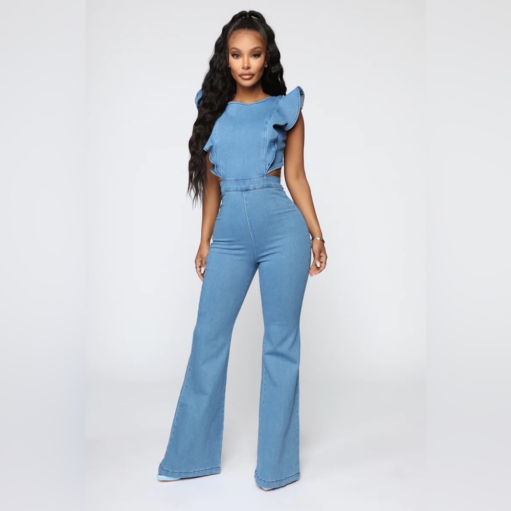 Fashion Nova Janis Denim Jumpsuit - Medium Wash (Sold Out in Site)